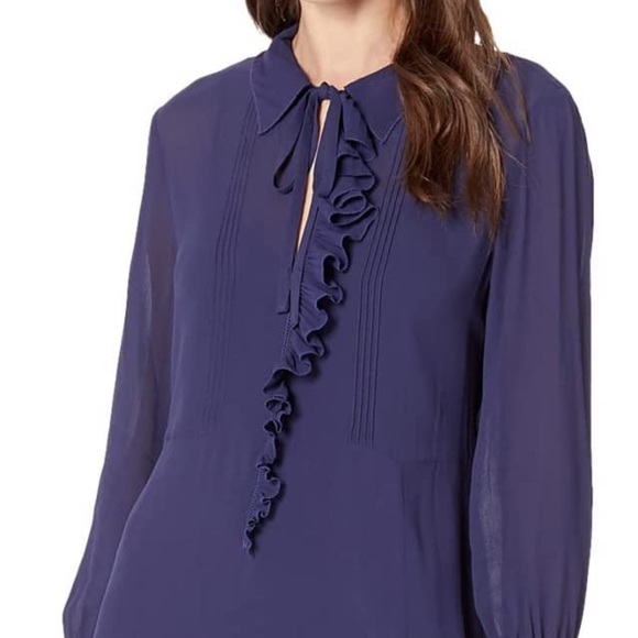 TED BAKER FAITHIY RUFFLE DRESS NAVY BNWT - Picture 2 of 14